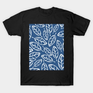 Navy blue with white leaves print T-Shirt